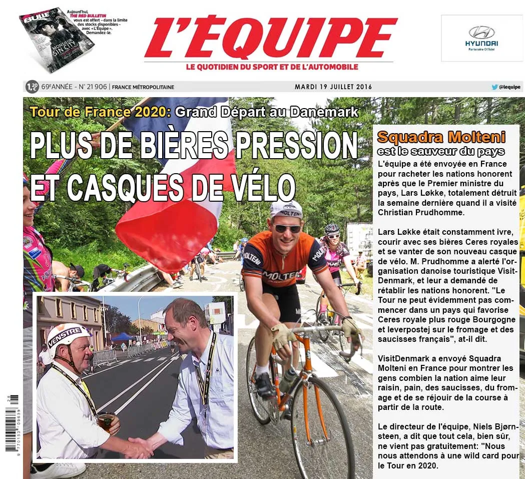 Artiklen i den franske avis, som skal få Tour de France til Danmark.